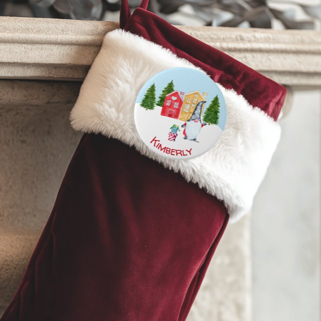 Personalized Christmas Gnome  7.5 Cm Round Badge (Personalized Christmas Gnome Button)