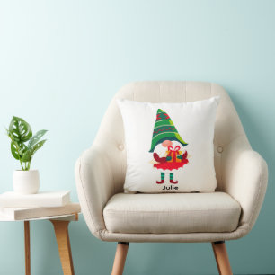 Personalized Christmas Gnome Holding a Gift Box Cushion