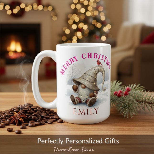 Personalized Christmas Gnome Watercolor Coffee Mug (Creator Uploaded)