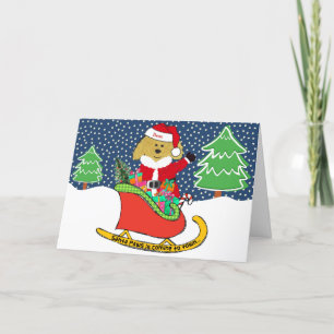 Personalized Christmas GoldenDoodle Santa Sleigh Holiday Card
