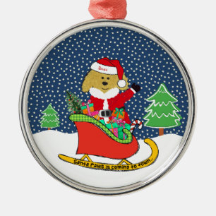 Personalized Christmas GoldenDoodle Santa Sleigh Metal Ornament