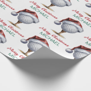 Personalized Christmas Golf Ball  With Santa Hat   Wrapping Paper