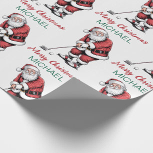 Personalized Christmas Golf Golfer Santa Claus  Wrapping Paper