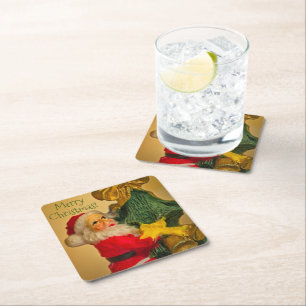 Personalized Christmas Greetings from Santa Claus Square Paper Coaster