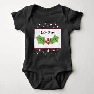 Personalized Christmas Holly & Berries Baby Bodysuit