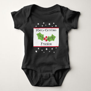 Personalized Christmas Holly & Berries Baby Bodysuit