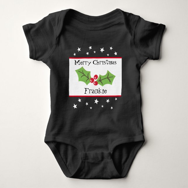 Personalized Christmas Holly & Berries Baby Bodysuit (Front)
