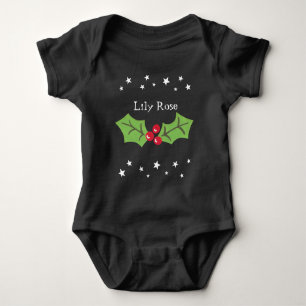 Personalized Christmas Holly & Berries Baby Bodysuit