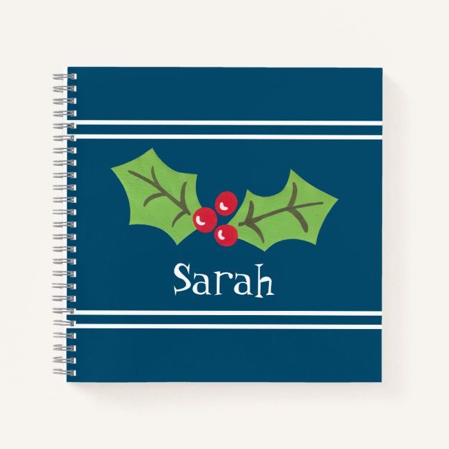 Personalized Christmas Holly & Berries Notebook (Front)