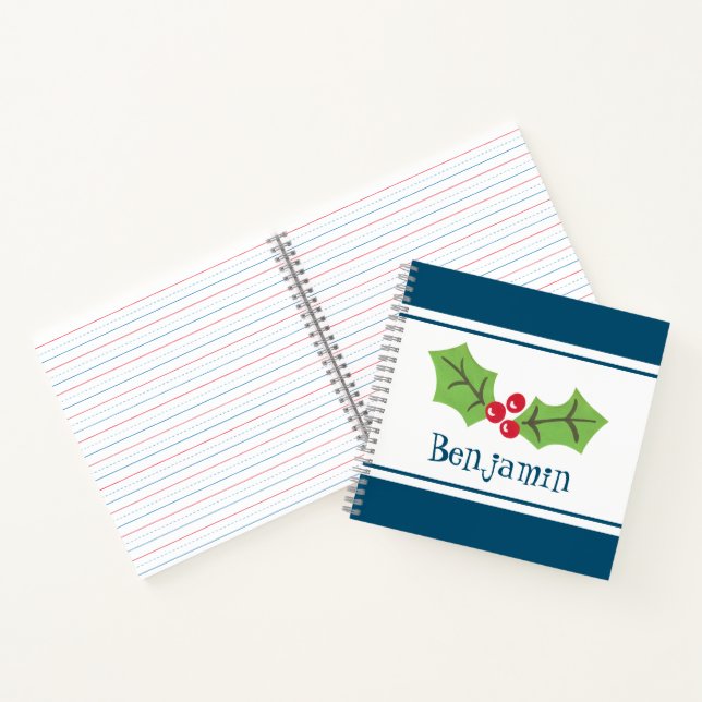 Personalized Christmas Holly & Berries Notebook (Inside)