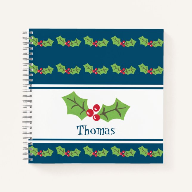 Personalized Christmas Holly & Berries Notebook (Front)