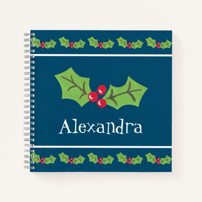 Personalized Christmas Holly & Berries Notebook (Front)