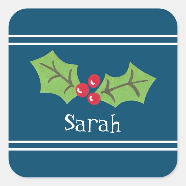 Personalized Christmas Holly & Berries  Square Sticker (Front)