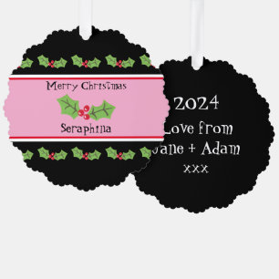 Personalized Christmas Holly & Berries Tree Decoration Card