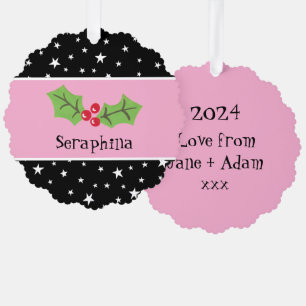 Personalized Christmas Holly & Berries Tree Decoration Card