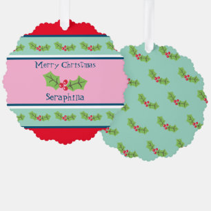 Personalized Christmas Holly & Berries Tree Decoration Card