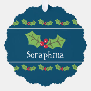 Personalized Christmas Holly & Berries Tree Decoration Card