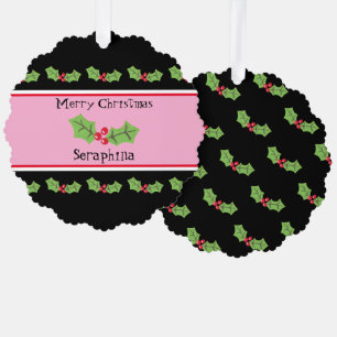 Personalized Christmas Holly & Berries Tree Decoration Card