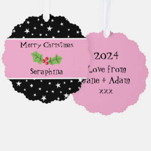 Personalized Christmas Holly & Berries Tree Decoration Card