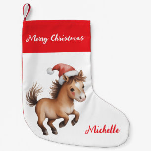 Personalized Christmas horse in Santa hat Small Christmas Stocking