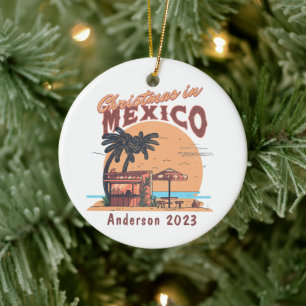 Personalized Christmas in Mexico Beach Holiday Ceramic Ornament