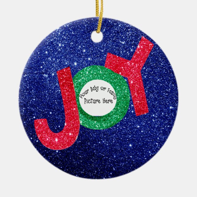 Personalized Christmas Joy Baby/Family Photo Frame Ceramic Ornament (Front)