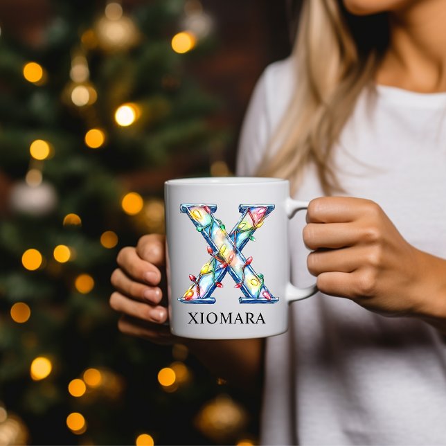 Personalized Christmas Lights Monogram Initial X Coffee Mug (Personalized Christmas Lights Monogram Initial X Coffee Mug)
