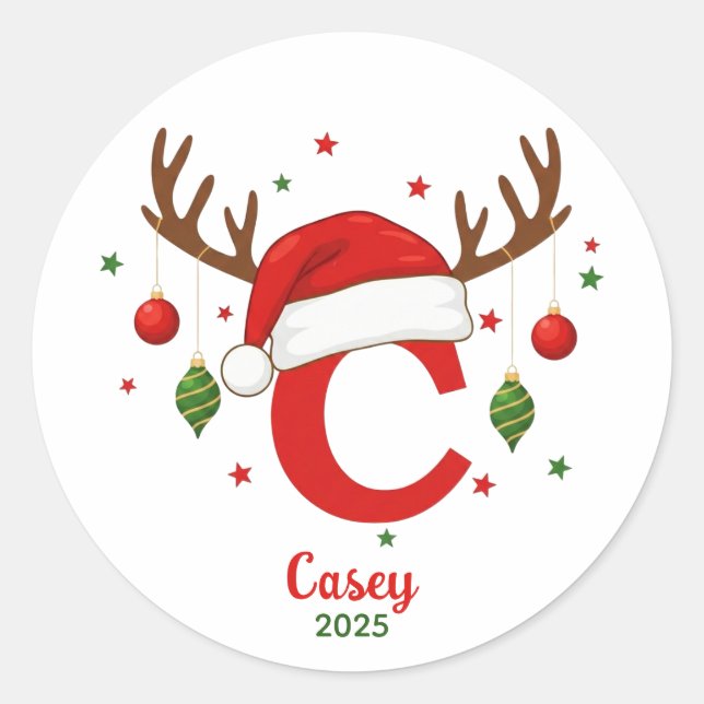 Personalized Christmas Monogram C Santa Hat Classic Round Sticker (Front)