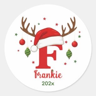 Personalized Christmas Monogram F Santa Hat Classic Round Sticker