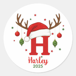Personalized Christmas Monogram H Santa Hat Classic Round Sticker