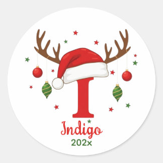 Personalized Christmas Monogram I Santa Hat Classic Round Sticker