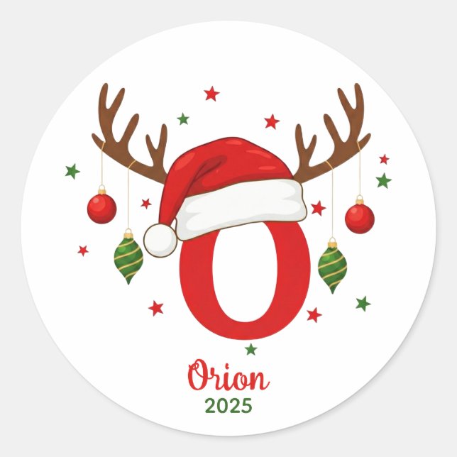 Personalized Christmas Monogram O Santa Hat Classic Round Sticker (Front)