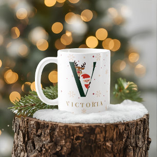 Personalized Christmas Monogram V Mug