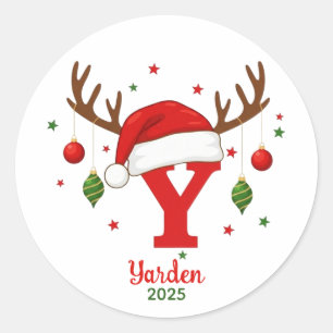 Personalized Christmas Monogram Y Santa Hat Classic Round Sticker