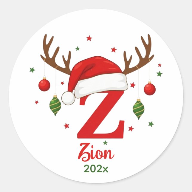 Personalized Christmas Monogram Z Santa Hat Classic Round Sticker (Front)