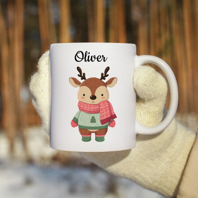 Personalized Christmas Mug With A Cute Reindeer (Creator Uploaded)