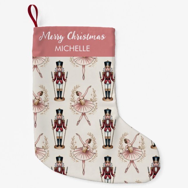 Personalized Christmas Nutcracker & Ballerina      Small Christmas Stocking (Front)