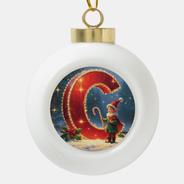 Personalized Christmas Ornament – Letter C Ceramic (Front)