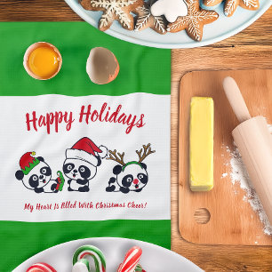 Personalized Christmas Pandas Kitchen Towel