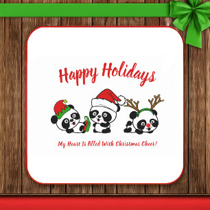 Personalized Christmas Pandas Square Paper Coaster