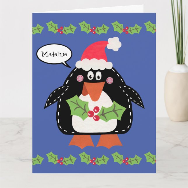 Personalized Christmas Penguin Card (Front)