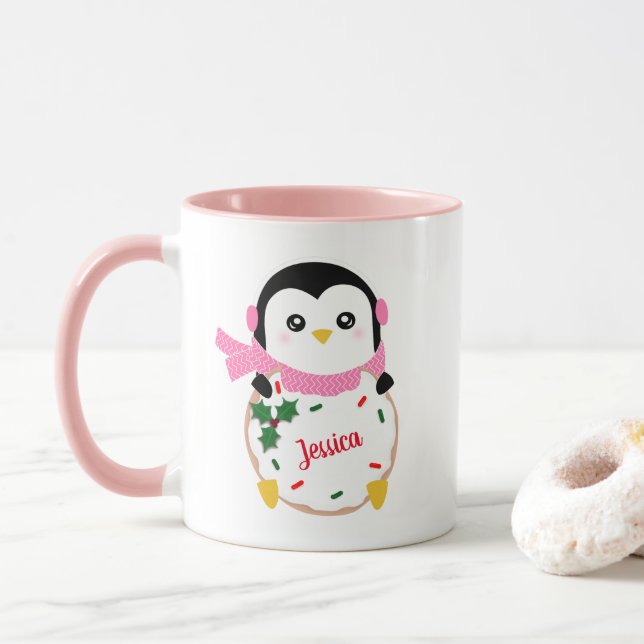 Personalized Christmas Penguin Mug (With Donut)