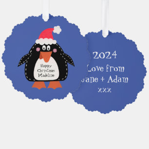 Personalized Christmas Penguin Tree Decoration Card