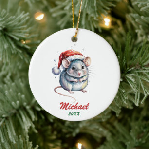 Personalized Christmas Pet Rat with Santa Hat  Ceramic Ornament