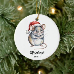 Personalized Christmas Pet Rat with Santa Hat  Ceramic Ornament