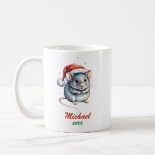 Personalized Christmas Pet Rat with Santa Hat Coffee Mug