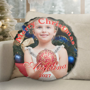  Personalized Christmas Photo  Round Cushion