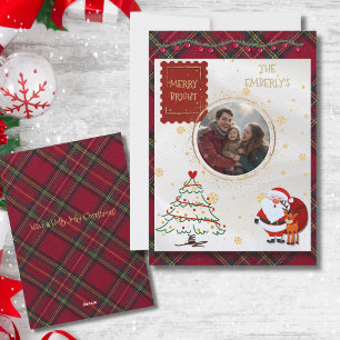 Personalized Christmas Photo Santa and Tree Holiday Card