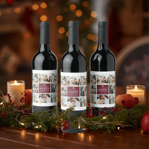 Personalized Christmas Photo  Wine Label