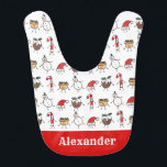 Personalized Christmas Pudding Snowman Candy Cane Bib<br><div class="desc">This Christmas round cushion features the 'Christmas Crew'. A group of cute little Christmas characters that love to have fun and make mischief at Christmas.
The crew includes,  Snowman,  Santa Hat,  Christmas Pudding,  Mince Pie and Candy Cane.</div>